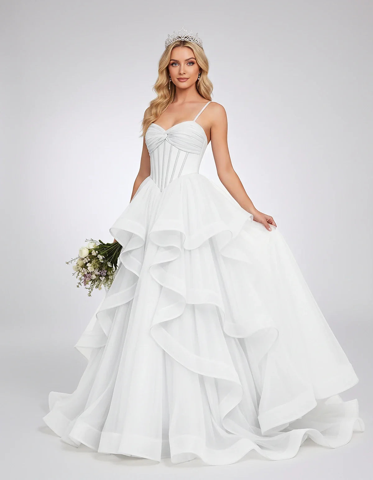 Organza Spaghetti Strap Sweetheart A-Line Ball Gown Maxi Dress for Party, Cocktail, Evening, Wedding Guest & Summer Events, f | SKU: VMD-583920174628315-WHITE-L,VMD-583920174628315-WHITE-M,VMD-583920174628315-WHITE-S,VMD-583920174628315-WHITE-XL,VMD-583920174628315-WHITE-XS