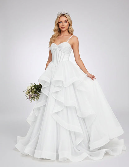 Organza Spaghetti Strap Sweetheart A-Line Ball Gown Maxi Dress for Party, Cocktail, Evening, Wedding Guest & Summer Events, f | SKU: VMD-583920174628315-WHITE-L,VMD-583920174628315-WHITE-M,VMD-583920174628315-WHITE-S,VMD-583920174628315-WHITE-XL,VMD-583920174628315-WHITE-XS