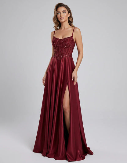 Satin Lace Applique Spaghetti Strap Sweetheart A-Line Maxi Dress for Party, Cocktail, Evening, Wedding Guest & Summer Events, | SKU: VMD-582741963852741-WINE-L,VMD-582741963852741-WINE-M,VMD-582741963852741-WINE-S,VMD-582741963852741-WINE-XL,VMD-582741963852741-WINE-XS