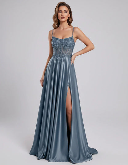 Satin Lace Applique Spaghetti Strap Sweetheart A-Line Maxi Dress for Party, Cocktail, Evening, Wedding Guest & Summer Events, | SKU: VMD-582741963852741-DUSTYBLUE-L,VMD-582741963852741-DUSTYBLUE-M,VMD-582741963852741-DUSTYBLUE-S,VMD-582741963852741-DUSTYBLUE-XL,VMD-582741963852741-DUSTYBLUE-XS