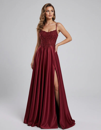 Satin Lace Applique Spaghetti Strap Sweetheart A-Line Maxi Dress for Party, Cocktail, Evening, Wedding Guest & Summer Events, | SKU: VMD-582741963852741-WINE-L,VMD-582741963852741-WINE-M,VMD-582741963852741-WINE-S,VMD-582741963852741-WINE-XL,VMD-582741963852741-WINE-XS