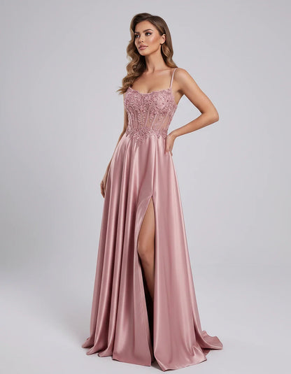 Satin Lace Applique Spaghetti Strap Sweetheart A-Line Maxi Dress for Party, Cocktail, Evening, Wedding Guest & Summer Events, | SKU: VMD-582741963852741-DUSTYPINK-L,VMD-582741963852741-DUSTYPINK-M,VMD-582741963852741-DUSTYPINK-S,VMD-582741963852741-DUSTYPINK-XL,VMD-582741963852741-DUSTYPINK-XS