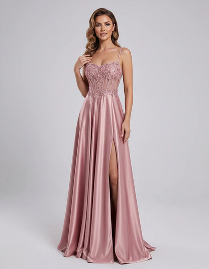 Satin Lace Applique Spaghetti Strap Sweetheart A-Line Maxi Dress for Party, Cocktail, Evening, Wedding Guest & Summer Events, | SKU: VMD-582741963852741-DUSTYPINK-L,VMD-582741963852741-DUSTYPINK-M,VMD-582741963852741-DUSTYPINK-S,VMD-582741963852741-DUSTYPINK-XL,VMD-582741963852741-DUSTYPINK-XS
