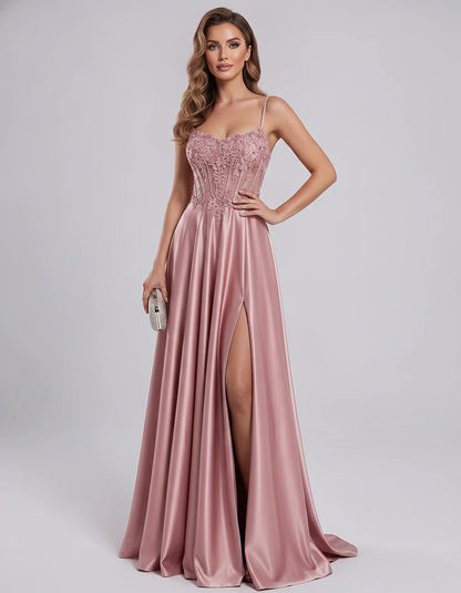 Satin Lace Applique Spaghetti Strap Sweetheart A-Line Maxi Dress for Party, Cocktail, Evening, Wedding Guest & Summer Events, | SKU: VMD-582741963852741-DUSTYPINK-L,VMD-582741963852741-DUSTYPINK-M,VMD-582741963852741-DUSTYPINK-S,VMD-582741963852741-DUSTYPINK-XL,VMD-582741963852741-DUSTYPINK-XS