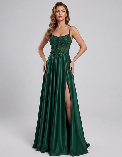 Satin Lace Applique Spaghetti Strap Sweetheart A-Line Maxi Dress for Party, Cocktail, Evening, Wedding Guest & Summer Events, | SKU: VMD-582741963852741-EMERALD-L,VMD-582741963852741-EMERALD-M,VMD-582741963852741-EMERALD-S,VMD-582741963852741-EMERALD-XL,VMD-582741963852741-EMERALD-XS