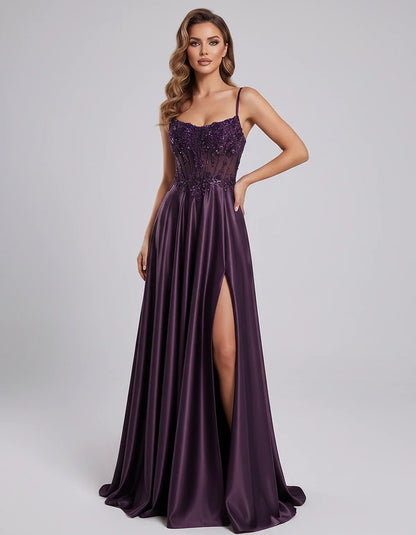 Satin Lace Applique Spaghetti Strap Sweetheart A-Line Maxi Dress for Party, Cocktail, Evening, Wedding Guest & Summer Events, | SKU: VMD-582741963852741-PLUM-L,VMD-582741963852741-PLUM-M,VMD-582741963852741-PLUM-S,VMD-582741963852741-PLUM-XL,VMD-582741963852741-PLUM-XS
