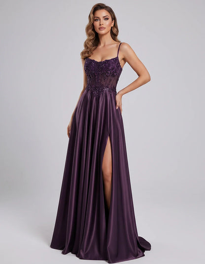 Satin Lace Applique Spaghetti Strap Sweetheart A-Line Maxi Dress for Party, Cocktail, Evening, Wedding Guest & Summer Events, | SKU: VMD-582741963852741-PLUM-L,VMD-582741963852741-PLUM-M,VMD-582741963852741-PLUM-S,VMD-582741963852741-PLUM-XL,VMD-582741963852741-PLUM-XS