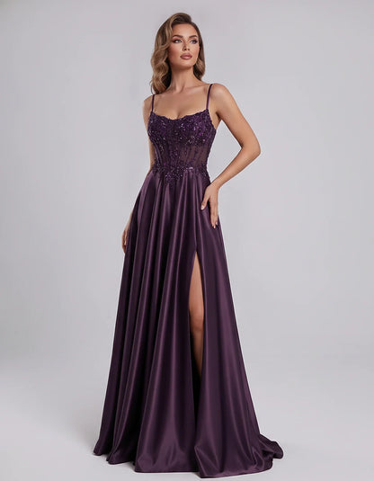 Satin Lace Applique Spaghetti Strap Sweetheart A-Line Maxi Dress for Party, Cocktail, Evening, Wedding Guest & Summer Events, | SKU: VMD-582741963852741-PLUM-L,VMD-582741963852741-PLUM-M,VMD-582741963852741-PLUM-S,VMD-582741963852741-PLUM-XL,VMD-582741963852741-PLUM-XS