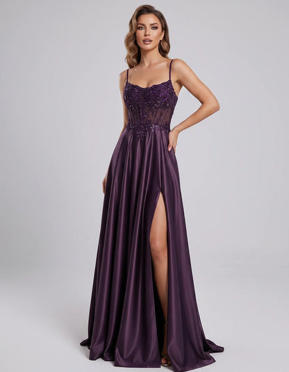 Satin Lace Applique Spaghetti Strap Sweetheart A-Line Maxi Dress for Party, Cocktail, Evening, Wedding Guest & Summer Events, | SKU: VMD-582741963852741-PLUM-L,VMD-582741963852741-PLUM-M,VMD-582741963852741-PLUM-S,VMD-582741963852741-PLUM-XL,VMD-582741963852741-PLUM-XS
