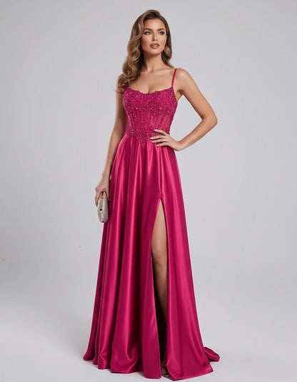 Satin Lace Applique Spaghetti Strap Sweetheart A-Line Maxi Dress for Party, Cocktail, Evening, Wedding Guest & Summer Events, | SKU: VMD-582741963852741-HOTPINK-L,VMD-582741963852741-HOTPINK-M,VMD-582741963852741-HOTPINK-S,VMD-582741963852741-HOTPINK-XL,VMD-582741963852741-HOTPINK-XS