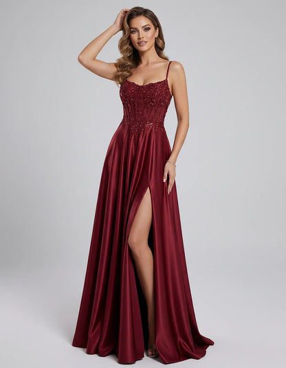 Satin Lace Applique Spaghetti Strap Sweetheart A-Line Maxi Dress for Party, Cocktail, Evening, Wedding Guest & Summer Events, | SKU: VMD-582741963852741-WINE-L,VMD-582741963852741-WINE-M,VMD-582741963852741-WINE-S,VMD-582741963852741-WINE-XL,VMD-582741963852741-WINE-XS