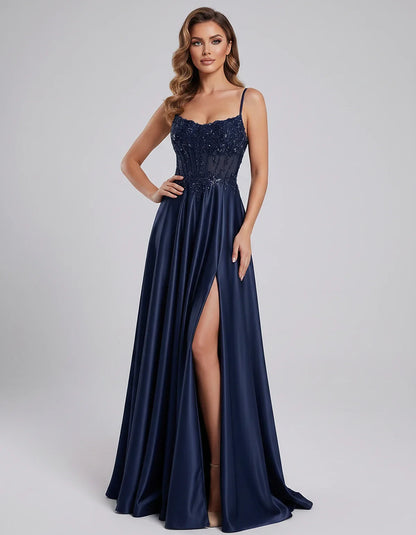 Satin Lace Applique Spaghetti Strap Sweetheart A-Line Maxi Dress for Party, Cocktail, Evening, Wedding Guest & Summer Events, | SKU: VMD-582741963852741-NAVY-L,VMD-582741963852741-NAVY-M,VMD-582741963852741-NAVY-S,VMD-582741963852741-NAVY-XL,VMD-582741963852741-NAVY-XS