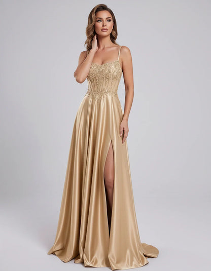 Satin Lace Applique Spaghetti Strap Sweetheart A-Line Maxi Dress for Party, Cocktail, Evening, Wedding Guest & Summer Events, | SKU: VMD-582741963852741-CHAMPAGNE-L,VMD-582741963852741-CHAMPAGNE-M,VMD-582741963852741-CHAMPAGNE-S,VMD-582741963852741-CHAMPAGNE-XL,VMD-582741963852741-CHAMPAGNE-XS