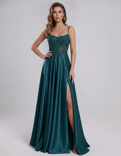Satin Lace Applique Spaghetti Strap Sweetheart A-Line Maxi Dress for Party, Cocktail, Evening, Wedding Guest & Summer Events, | SKU: VMD-582741963852741-TEAL-L,VMD-582741963852741-TEAL-M,VMD-582741963852741-TEAL-S,VMD-582741963852741-TEAL-XL,VMD-582741963852741-TEAL-XS