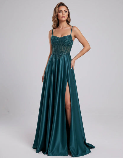 Satin Lace Applique Spaghetti Strap Sweetheart A-Line Maxi Dress for Party, Cocktail, Evening, Wedding Guest & Summer Events, | SKU: VMD-582741963852741-TEAL-L,VMD-582741963852741-TEAL-M,VMD-582741963852741-TEAL-S,VMD-582741963852741-TEAL-XL,VMD-582741963852741-TEAL-XS