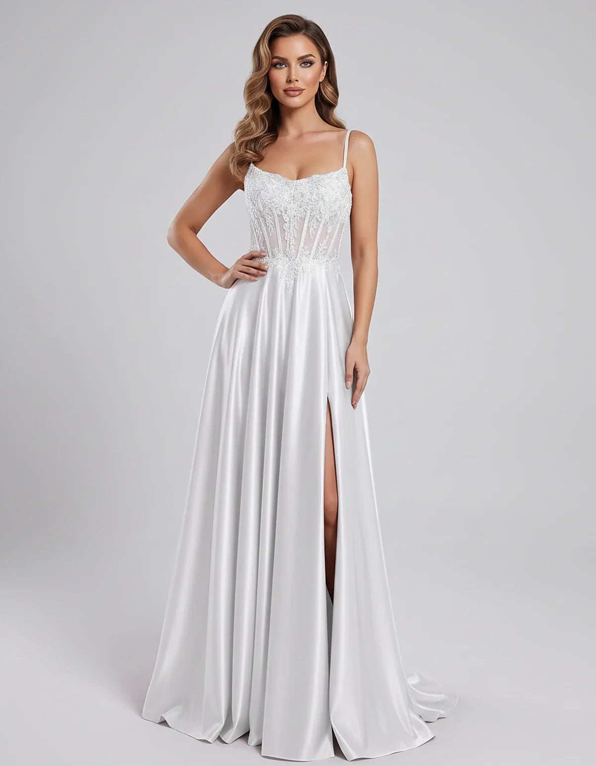 Satin Lace Applique Spaghetti Strap Sweetheart A-Line Maxi Dress for Party, Cocktail, Evening, Wedding Guest & Summer Events, | SKU: VMD-582741963852741-TEAL-L,VMD-582741963852741-TEAL-M,VMD-582741963852741-TEAL-S,VMD-582741963852741-TEAL-XL,VMD-582741963852741-TEAL-XS