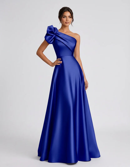 Satin Sleeveless One-Shoulder A-Line Maxi Dress for Party, Cocktail, Evening, Wedding Guest, Summer Formal Events, front view | SKU: VMD-583920174628451-ROYALBLUE-L,VMD-583920174628451-ROYALBLUE-M,VMD-583920174628451-ROYALBLUE-S,VMD-583920174628451-ROYALBLUE-XL,VMD-583920174628451-ROYALBLUE-XS