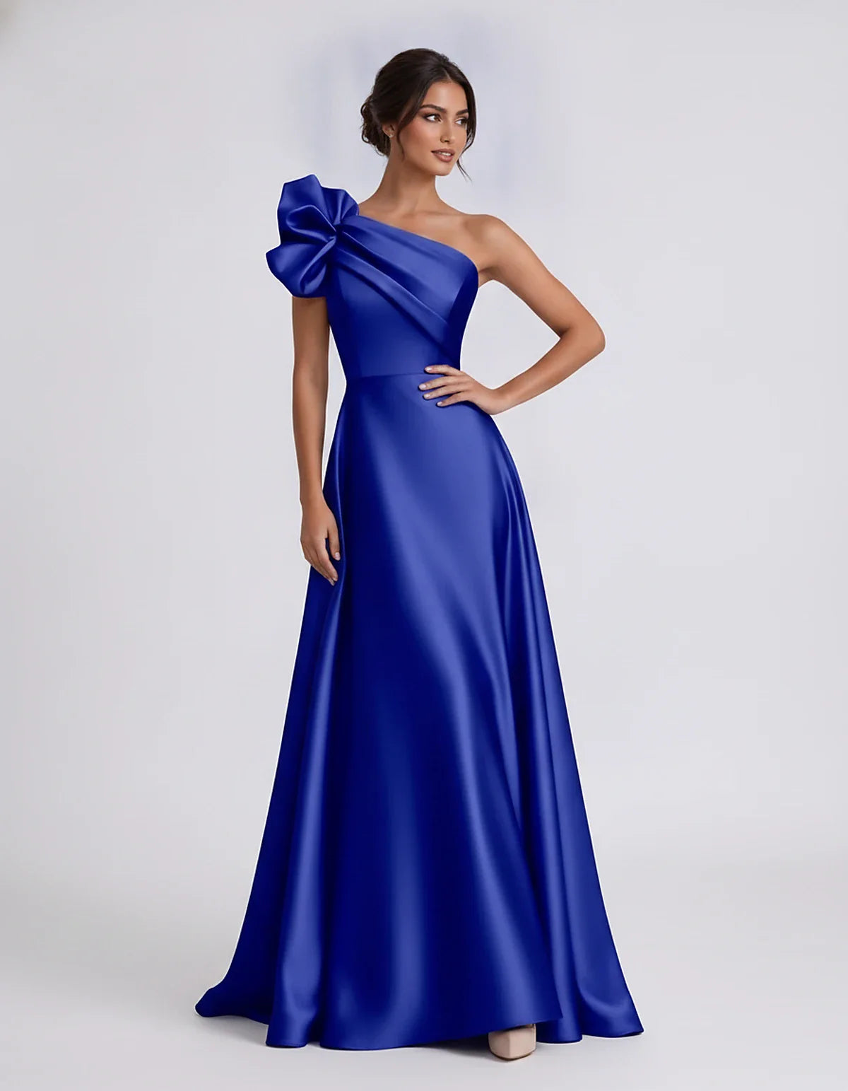 Satin Sleeveless One-Shoulder A-Line Maxi Dress for Party, Cocktail, Evening, Wedding Guest, Summer Formal Events, front view | SKU: VMD-583920174628451-ROYALBLUE-L,VMD-583920174628451-ROYALBLUE-M,VMD-583920174628451-ROYALBLUE-S,VMD-583920174628451-ROYALBLUE-XL,VMD-583920174628451-ROYALBLUE-XS