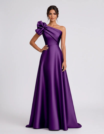 Satin Sleeveless One-Shoulder A-Line Maxi Dress for Party, Cocktail, Evening, Wedding Guest, Summer Formal Events, front view | SKU: VMD-583920174628451-PURPLE-L,VMD-583920174628451-PURPLE-M,VMD-583920174628451-PURPLE-S,VMD-583920174628451-PURPLE-XL,VMD-583920174628451-PURPLE-XS