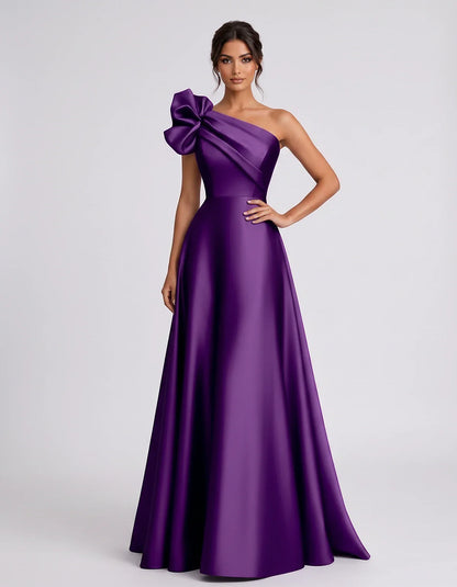 Satin Sleeveless One-Shoulder A-Line Maxi Dress for Party, Cocktail, Evening, Wedding Guest, Summer Formal Events, front view | SKU: VMD-583920174628451-PURPLE-L,VMD-583920174628451-PURPLE-M,VMD-583920174628451-PURPLE-S,VMD-583920174628451-PURPLE-XL,VMD-583920174628451-PURPLE-XS
