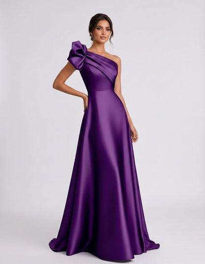 Satin Sleeveless One-Shoulder A-Line Maxi Dress for Party, Cocktail, Evening, Wedding Guest, Summer Formal Events, front view | SKU: VMD-583920174628451-PURPLE-L,VMD-583920174628451-PURPLE-M,VMD-583920174628451-PURPLE-S,VMD-583920174628451-PURPLE-XL,VMD-583920174628451-PURPLE-XS