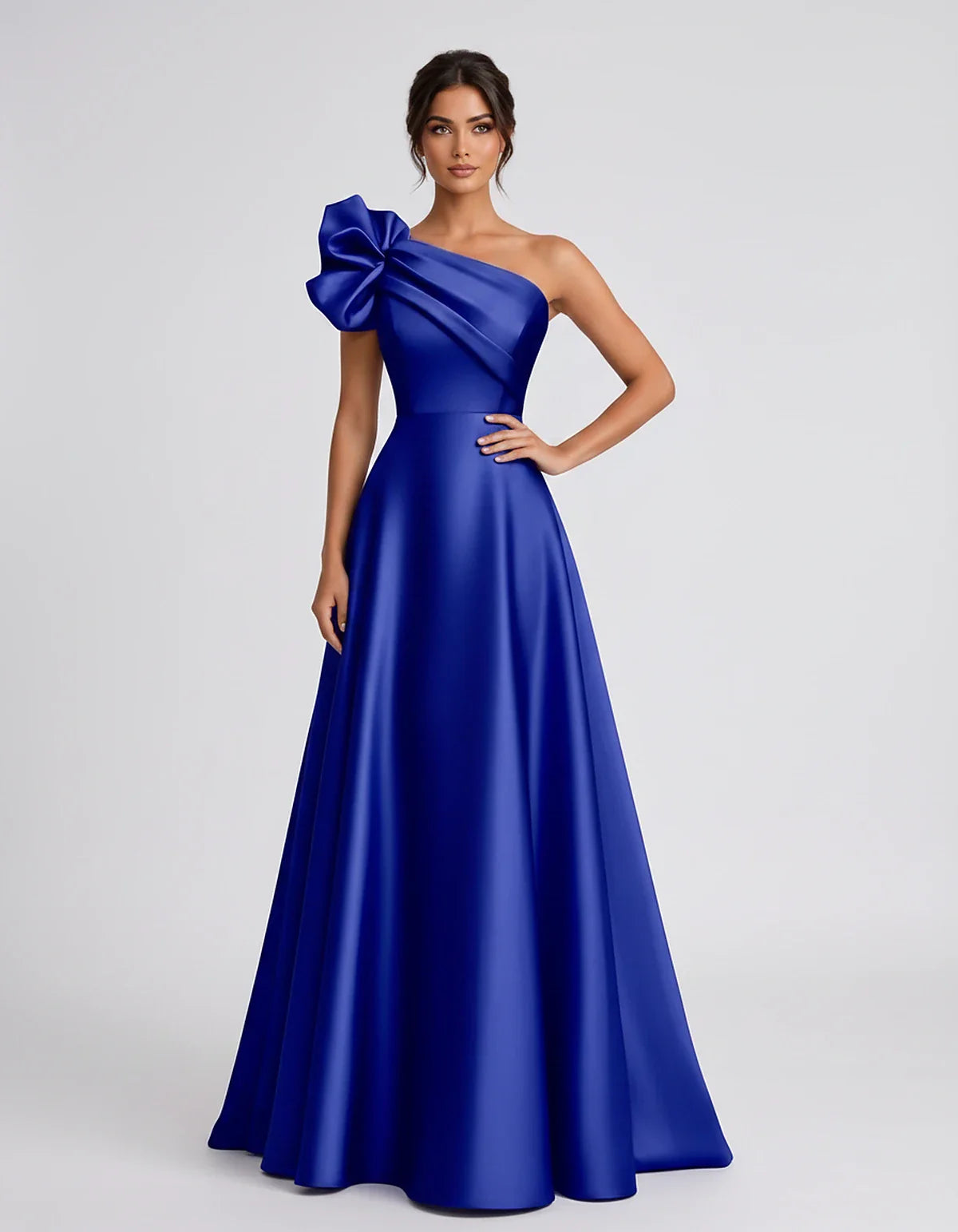 Satin Sleeveless One-Shoulder A-Line Maxi Dress for Party, Cocktail, Evening, Wedding Guest, Summer Formal Events, front view | SKU: VMD-583920174628451-ROYALBLUE-L,VMD-583920174628451-ROYALBLUE-M,VMD-583920174628451-ROYALBLUE-S,VMD-583920174628451-ROYALBLUE-XL,VMD-583920174628451-ROYALBLUE-XS