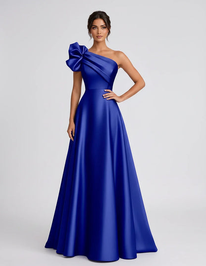 Satin Sleeveless One-Shoulder A-Line Maxi Dress for Party, Cocktail, Evening, Wedding Guest, Summer Formal Events, front view | SKU: VMD-583920174628451-ROYALBLUE-L,VMD-583920174628451-ROYALBLUE-M,VMD-583920174628451-ROYALBLUE-S,VMD-583920174628451-ROYALBLUE-XL,VMD-583920174628451-ROYALBLUE-XS
