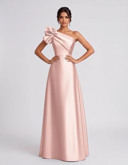 Satin Sleeveless One-Shoulder A-Line Maxi Dress for Party, Cocktail, Evening, Wedding Guest, Summer Formal Events, front view | SKU: VMD-583920174628451-BLUSH-L,VMD-583920174628451-BLUSH-M,VMD-583920174628451-BLUSH-S,VMD-583920174628451-BLUSH-XL,VMD-583920174628451-BLUSH-XS