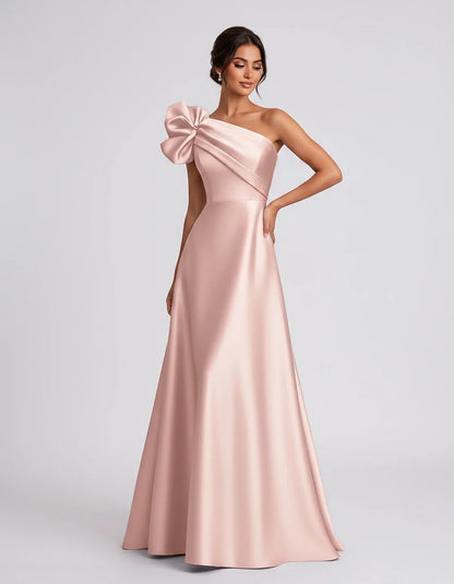 Satin Sleeveless One-Shoulder A-Line Maxi Dress for Party, Cocktail, Evening, Wedding Guest, Summer Formal Events, front view | SKU: VMD-583920174628451-BLUSH-L,VMD-583920174628451-BLUSH-M,VMD-583920174628451-BLUSH-S,VMD-583920174628451-BLUSH-XL,VMD-583920174628451-BLUSH-XS