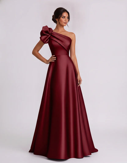 Satin Sleeveless One-Shoulder A-Line Maxi Dress for Party, Cocktail, Evening, Wedding Guest, Summer Formal Events, front view | SKU: VMD-583920174628451-BURGUNDY-L,VMD-583920174628451-BURGUNDY-M,VMD-583920174628451-BURGUNDY-S,VMD-583920174628451-BURGUNDY-XL,VMD-583920174628451-BURGUNDY-XS