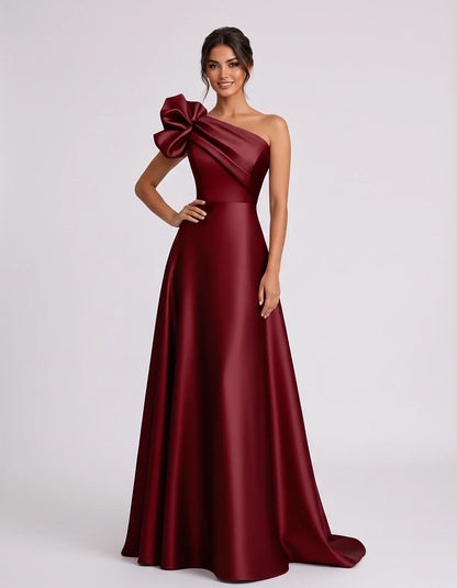 Satin Sleeveless One-Shoulder A-Line Maxi Dress for Party, Cocktail, Evening, Wedding Guest, Summer Formal Events, front view | SKU: VMD-583920174628451-BURGUNDY-L,VMD-583920174628451-BURGUNDY-M,VMD-583920174628451-BURGUNDY-S,VMD-583920174628451-BURGUNDY-XL,VMD-583920174628451-BURGUNDY-XS