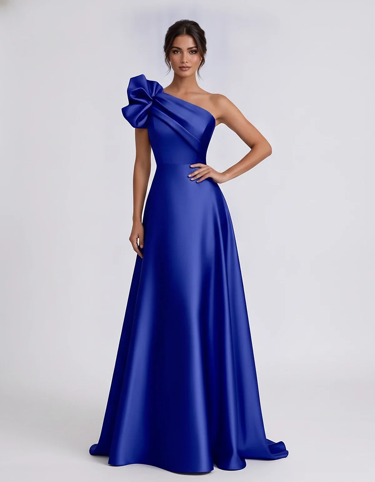 Satin Sleeveless One-Shoulder A-Line Maxi Dress for Party, Cocktail, Evening, Wedding Guest, Summer Formal Events, front view | SKU: VMD-583920174628451-ROYALBLUE-L,VMD-583920174628451-ROYALBLUE-M,VMD-583920174628451-ROYALBLUE-S,VMD-583920174628451-ROYALBLUE-XL,VMD-583920174628451-ROYALBLUE-XS