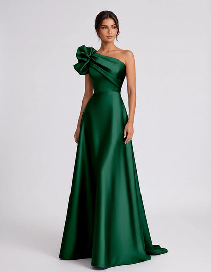 Satin Sleeveless One-Shoulder A-Line Maxi Dress for Party, Cocktail, Evening, Wedding Guest, Summer Formal Events, front view | SKU: VMD-583920174628451-EMERALD-L,VMD-583920174628451-EMERALD-M,VMD-583920174628451-EMERALD-S,VMD-583920174628451-EMERALD-XL,VMD-583920174628451-EMERALD-XS