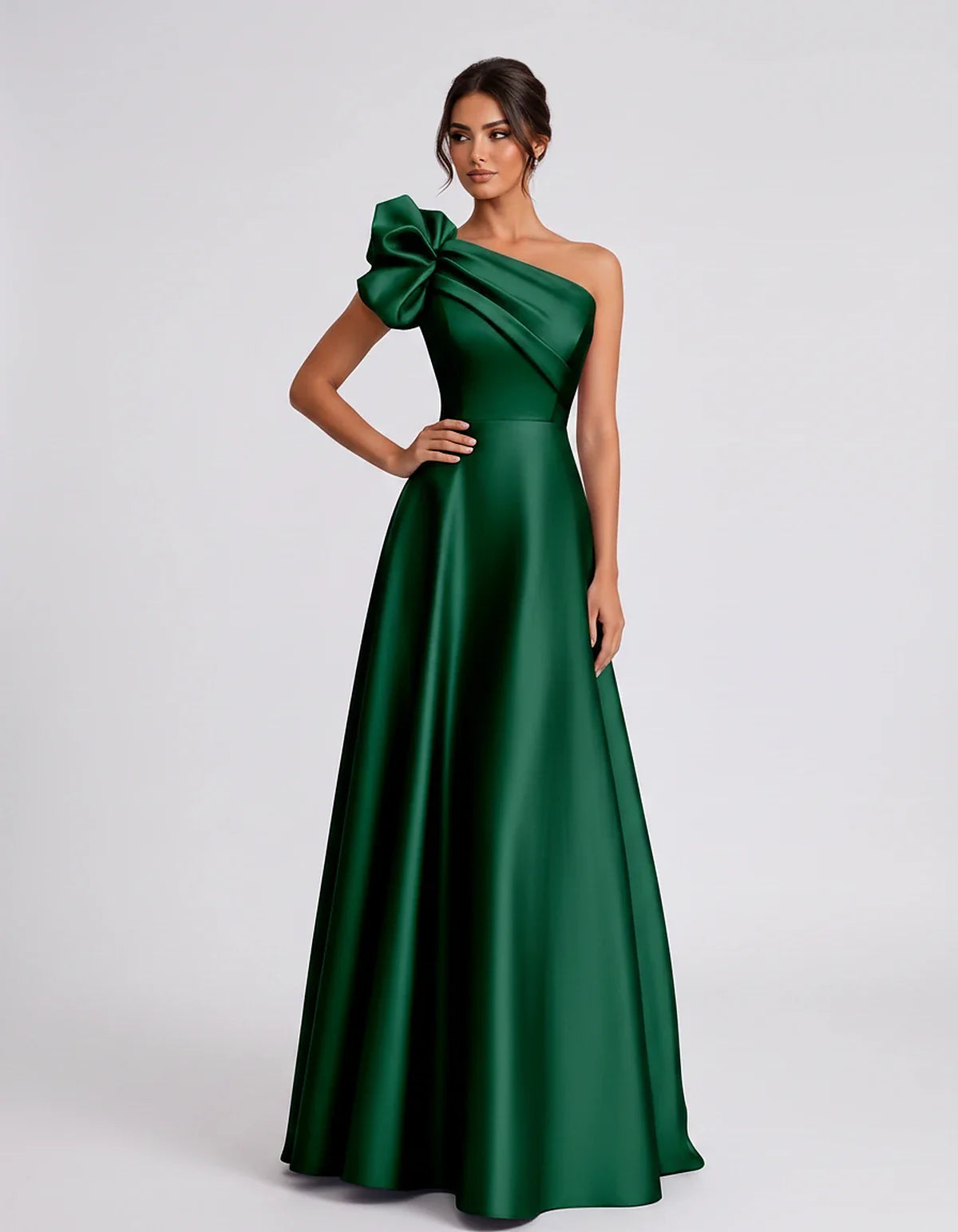 Satin Sleeveless One-Shoulder A-Line Maxi Dress for Party, Cocktail, Evening, Wedding Guest, Summer Formal Events, front view | SKU: VMD-583920174628451-EMERALD-L,VMD-583920174628451-EMERALD-M,VMD-583920174628451-EMERALD-S,VMD-583920174628451-EMERALD-XL,VMD-583920174628451-EMERALD-XS