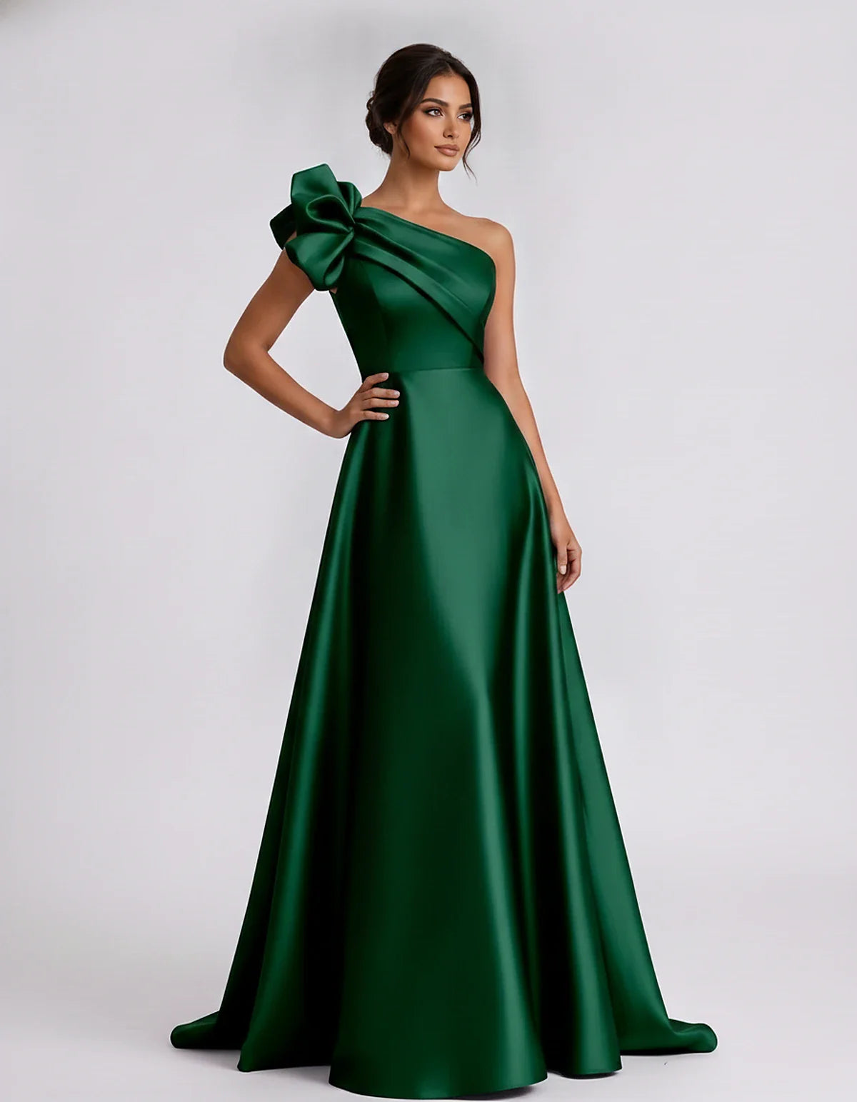 Satin Sleeveless One-Shoulder A-Line Maxi Dress for Party, Cocktail, Evening, Wedding Guest, Summer Formal Events, front view | SKU: VMD-583920174628451-EMERALD-L,VMD-583920174628451-EMERALD-M,VMD-583920174628451-EMERALD-S,VMD-583920174628451-EMERALD-XL,VMD-583920174628451-EMERALD-XS