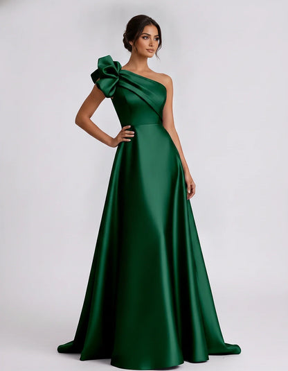 Satin Sleeveless One-Shoulder A-Line Maxi Dress for Party, Cocktail, Evening, Wedding Guest, Summer Formal Events, front view | SKU: VMD-583920174628451-EMERALD-L,VMD-583920174628451-EMERALD-M,VMD-583920174628451-EMERALD-S,VMD-583920174628451-EMERALD-XL,VMD-583920174628451-EMERALD-XS