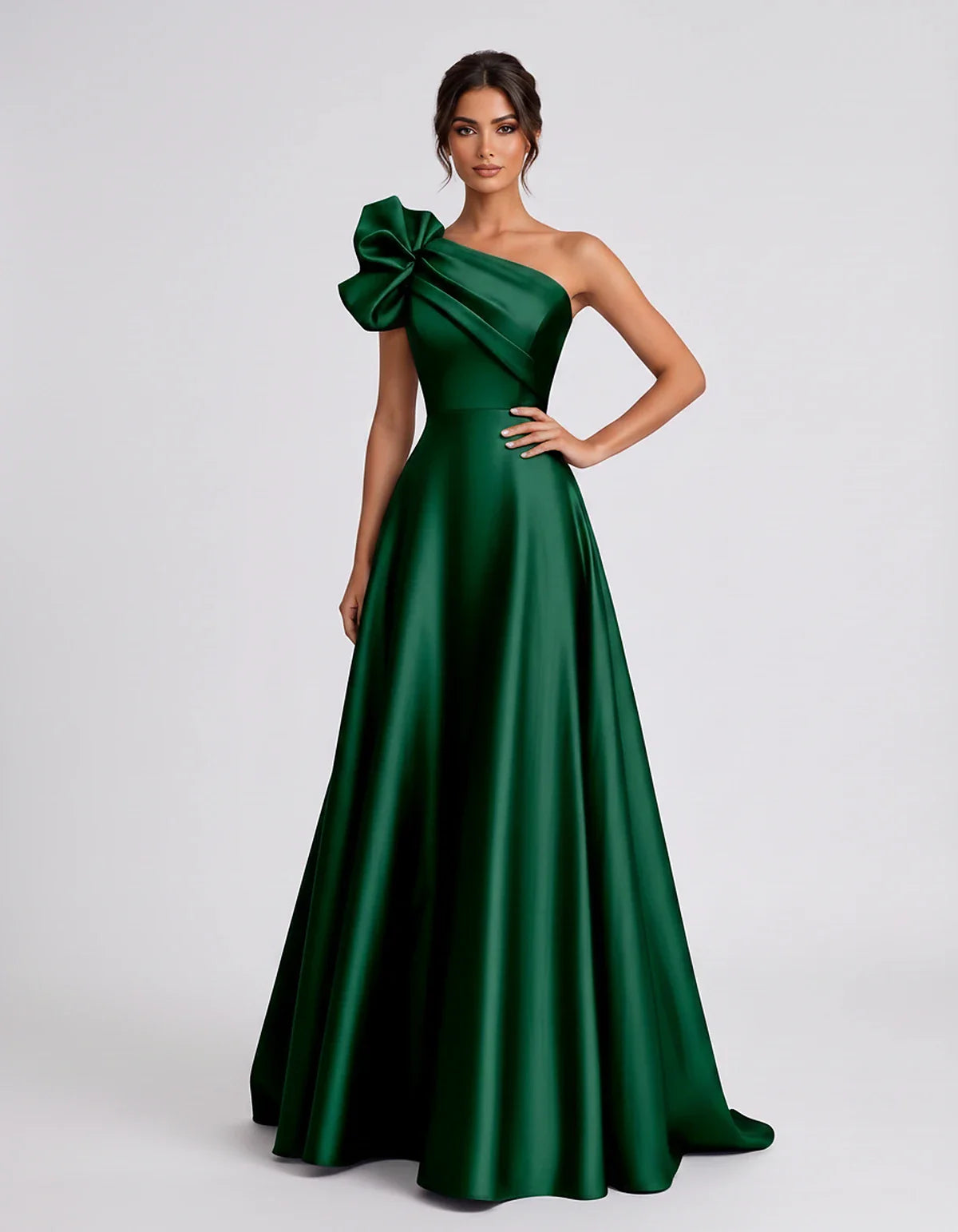 Satin Sleeveless One-Shoulder A-Line Maxi Dress for Party, Cocktail, Evening, Wedding Guest, Summer Formal Events, front view | SKU: VMD-583920174628451-EMERALD-L,VMD-583920174628451-EMERALD-M,VMD-583920174628451-EMERALD-S,VMD-583920174628451-EMERALD-XL,VMD-583920174628451-EMERALD-XS