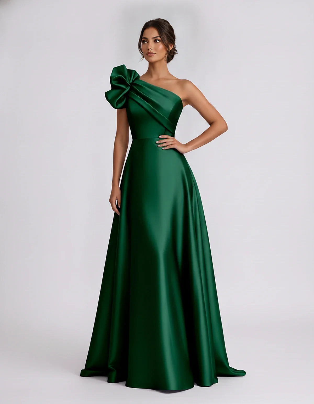 Satin Sleeveless One-Shoulder A-Line Maxi Dress for Party, Cocktail, Evening, Wedding Guest, Summer Formal Events, front view | SKU: VMD-583920174628451-EMERALD-L,VMD-583920174628451-EMERALD-M,VMD-583920174628451-EMERALD-S,VMD-583920174628451-EMERALD-XL,VMD-583920174628451-EMERALD-XS