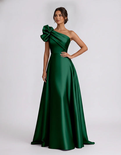 Satin Sleeveless One-Shoulder A-Line Maxi Dress for Party, Cocktail, Evening, Wedding Guest, Summer Formal Events, front view | SKU: VMD-583920174628451-EMERALD-L,VMD-583920174628451-EMERALD-M,VMD-583920174628451-EMERALD-S,VMD-583920174628451-EMERALD-XL,VMD-583920174628451-EMERALD-XS