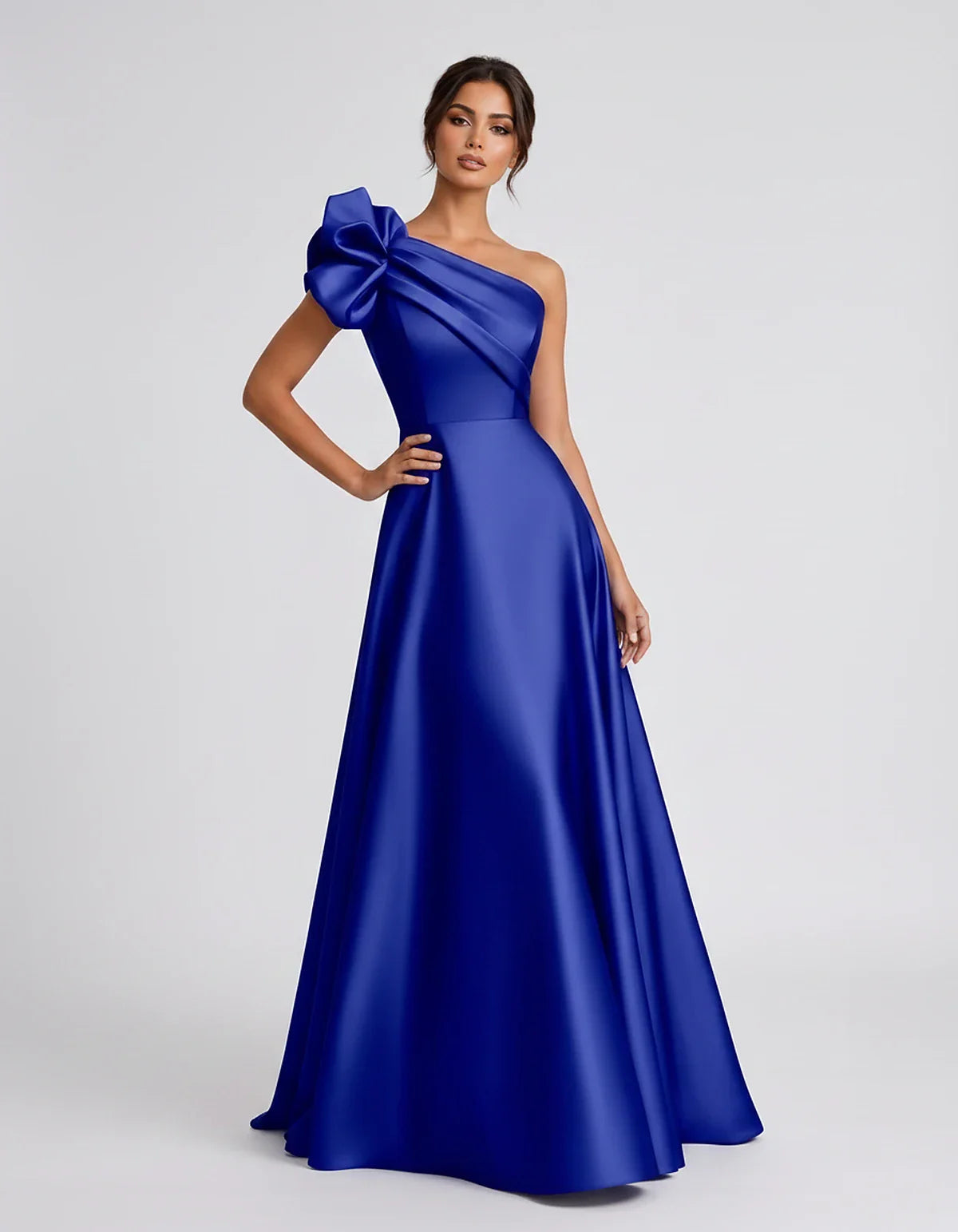 Satin Sleeveless One-Shoulder A-Line Maxi Dress for Party, Cocktail, Evening, Wedding Guest, Summer Formal Events, front view | SKU: VMD-583920174628451-ROYALBLUE-L,VMD-583920174628451-ROYALBLUE-M,VMD-583920174628451-ROYALBLUE-S,VMD-583920174628451-ROYALBLUE-XL,VMD-583920174628451-ROYALBLUE-XS