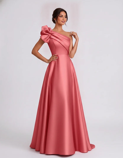 Satin Sleeveless One-Shoulder A-Line Maxi Dress for Party, Cocktail, Evening, Wedding Guest, Summer Formal Events, front view | SKU: VMD-583920174628451-CORAL-L,VMD-583920174628451-CORAL-M,VMD-583920174628451-CORAL-S,VMD-583920174628451-CORAL-XL,VMD-583920174628451-CORAL-XS