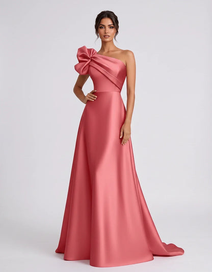 Satin Sleeveless One-Shoulder A-Line Maxi Dress for Party, Cocktail, Evening, Wedding Guest, Summer Formal Events, front view | SKU: VMD-583920174628451-CORAL-L,VMD-583920174628451-CORAL-M,VMD-583920174628451-CORAL-S,VMD-583920174628451-CORAL-XL,VMD-583920174628451-CORAL-XS