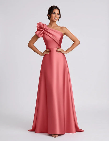 Satin Sleeveless One-Shoulder A-Line Maxi Dress for Party, Cocktail, Evening, Wedding Guest, Summer Formal Events, front view | SKU: VMD-583920174628451-CORAL-L,VMD-583920174628451-CORAL-M,VMD-583920174628451-CORAL-S,VMD-583920174628451-CORAL-XL,VMD-583920174628451-CORAL-XS
