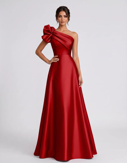 Satin Sleeveless One-Shoulder A-Line Maxi Dress for Party, Cocktail, Evening, Wedding Guest, Summer Formal Events, front view | SKU: VMD-583920174628451-RED-L,VMD-583920174628451-RED-M,VMD-583920174628451-RED-S,VMD-583920174628451-RED-XL,VMD-583920174628451-RED-XS