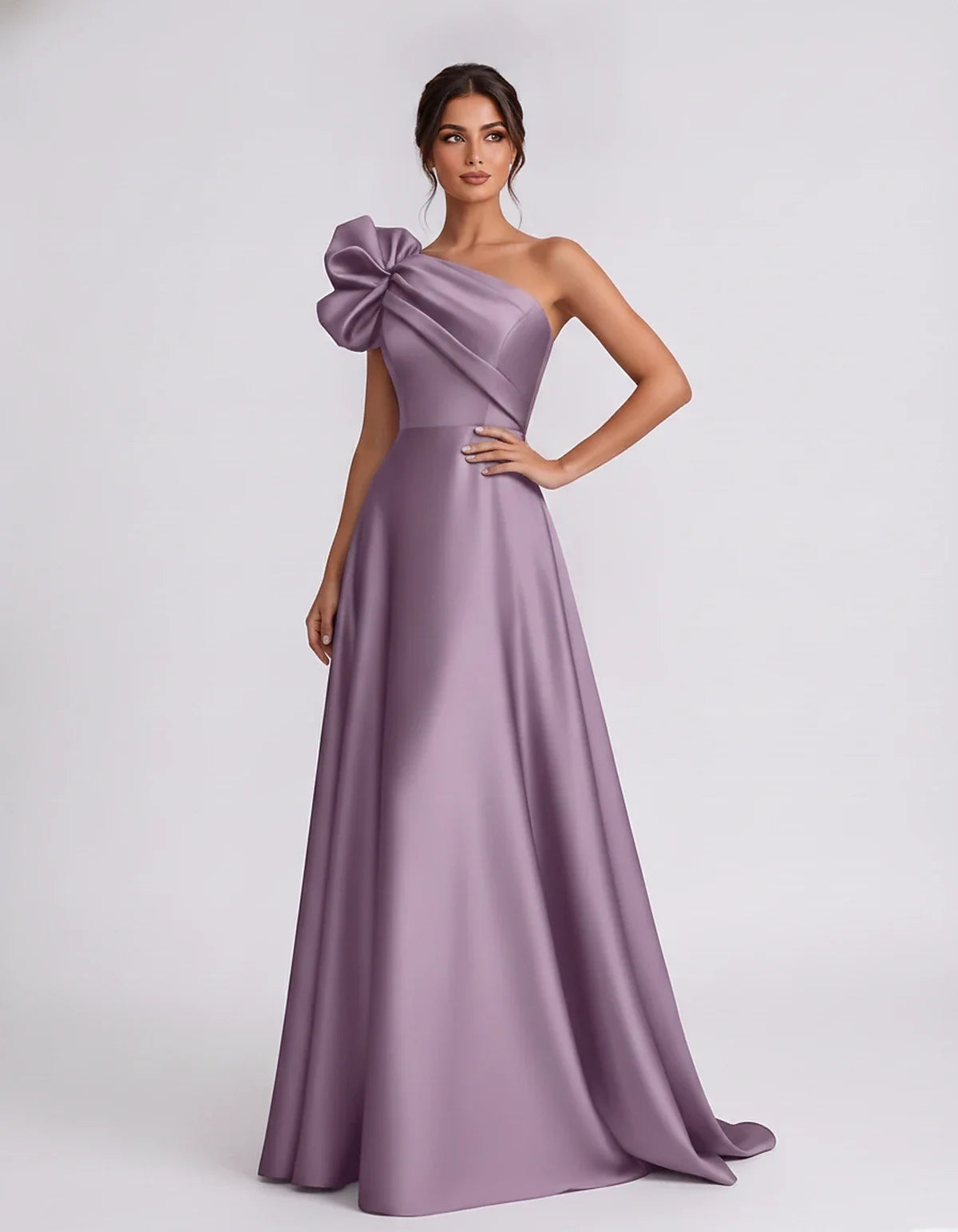 Satin Sleeveless One-Shoulder A-Line Maxi Dress for Party, Cocktail, Evening, Wedding Guest, Summer Formal Events, front view | SKU: VMD-583920174628451-MAUVE-L,VMD-583920174628451-MAUVE-M,VMD-583920174628451-MAUVE-S,VMD-583920174628451-MAUVE-XL,VMD-583920174628451-MAUVE-XS