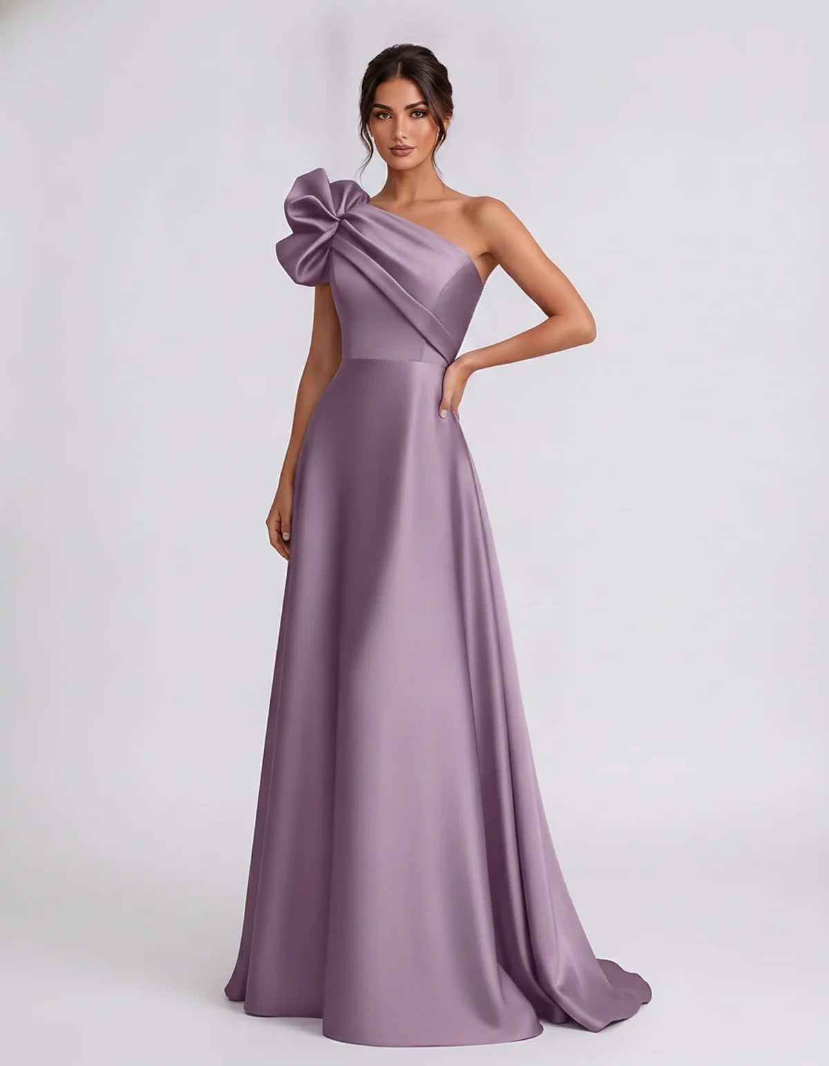 Satin Sleeveless One-Shoulder A-Line Maxi Dress for Party, Cocktail, Evening, Wedding Guest, Summer Formal Events, front view | SKU: VMD-583920174628451-MAUVE-L,VMD-583920174628451-MAUVE-M,VMD-583920174628451-MAUVE-S,VMD-583920174628451-MAUVE-XL,VMD-583920174628451-MAUVE-XS