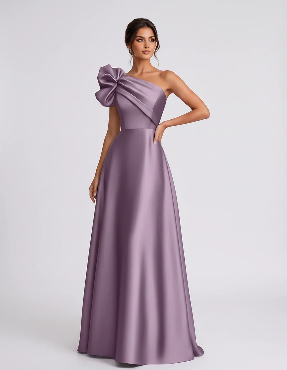 Satin Sleeveless One-Shoulder A-Line Maxi Dress for Party, Cocktail, Evening, Wedding Guest, Summer Formal Events, front view | SKU: VMD-583920174628451-MAUVE-L,VMD-583920174628451-MAUVE-M,VMD-583920174628451-MAUVE-S,VMD-583920174628451-MAUVE-XL,VMD-583920174628451-MAUVE-XS