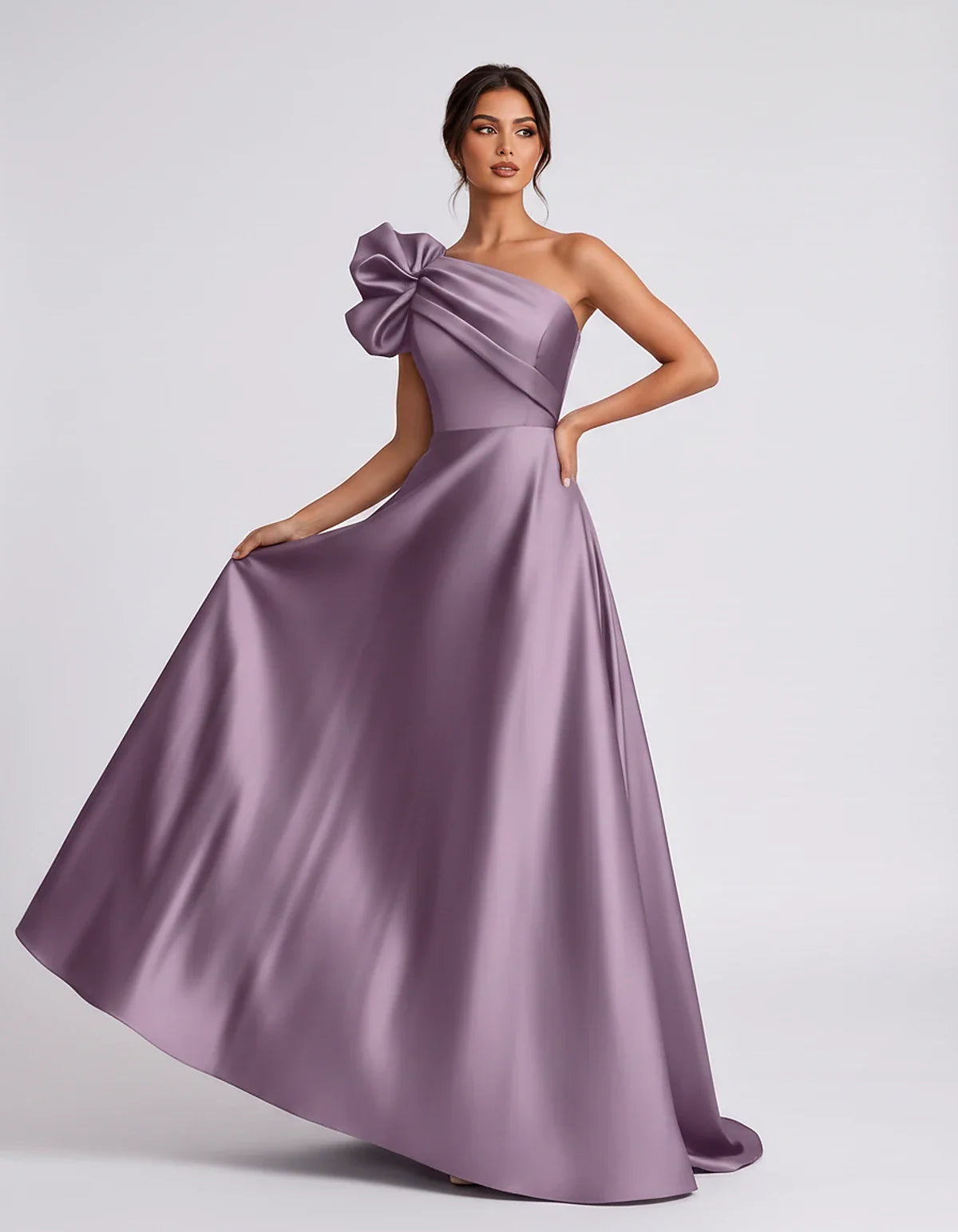 Satin Sleeveless One-Shoulder A-Line Maxi Dress for Party, Cocktail, Evening, Wedding Guest, Summer Formal Events, front view | SKU: VMD-583920174628451-MAUVE-L,VMD-583920174628451-MAUVE-M,VMD-583920174628451-MAUVE-S,VMD-583920174628451-MAUVE-XL,VMD-583920174628451-MAUVE-XS