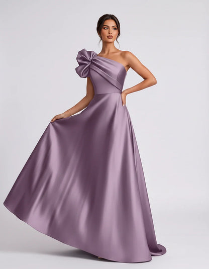 Satin Sleeveless One-Shoulder A-Line Maxi Dress for Party, Cocktail, Evening, Wedding Guest, Summer Formal Events, front view | SKU: VMD-583920174628451-MAUVE-L,VMD-583920174628451-MAUVE-M,VMD-583920174628451-MAUVE-S,VMD-583920174628451-MAUVE-XL,VMD-583920174628451-MAUVE-XS