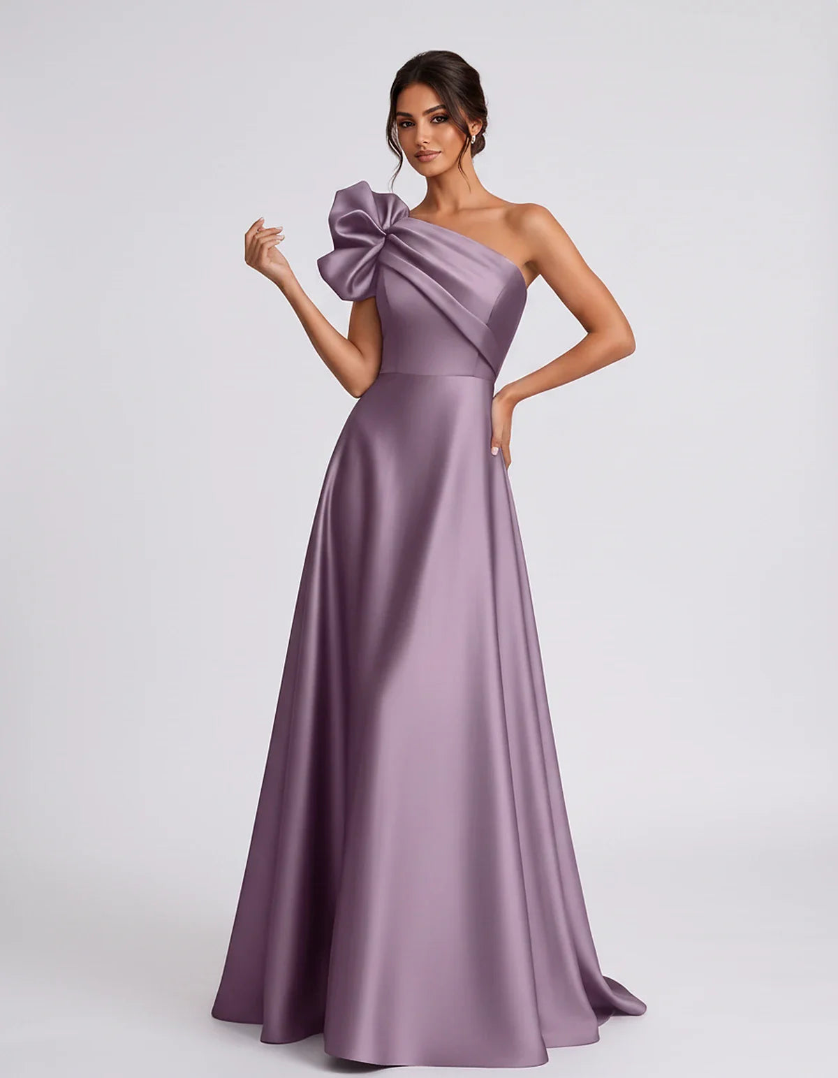 Satin Sleeveless One-Shoulder A-Line Maxi Dress for Party, Cocktail, Evening, Wedding Guest, Summer Formal Events, front view | SKU: VMD-583920174628451-MAUVE-L,VMD-583920174628451-MAUVE-M,VMD-583920174628451-MAUVE-S,VMD-583920174628451-MAUVE-XL,VMD-583920174628451-MAUVE-XS
